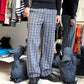 90s Washed Navy Check / Grid  Pants (29~31)