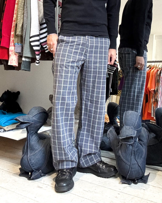 90s Washed Navy Check / Grid  Pants (29~31)