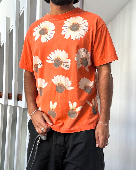 90s Peach Flower Petal Print Top / T-shirt (M~L)