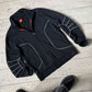 Black White Moto Style Piped / Ribbed Articulated Elbow  Zip Up Tracktop  (~M~)