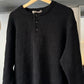 80s 3D Grid Texture Tonal Henley Collar Black Knit Jumper  (L~XL)