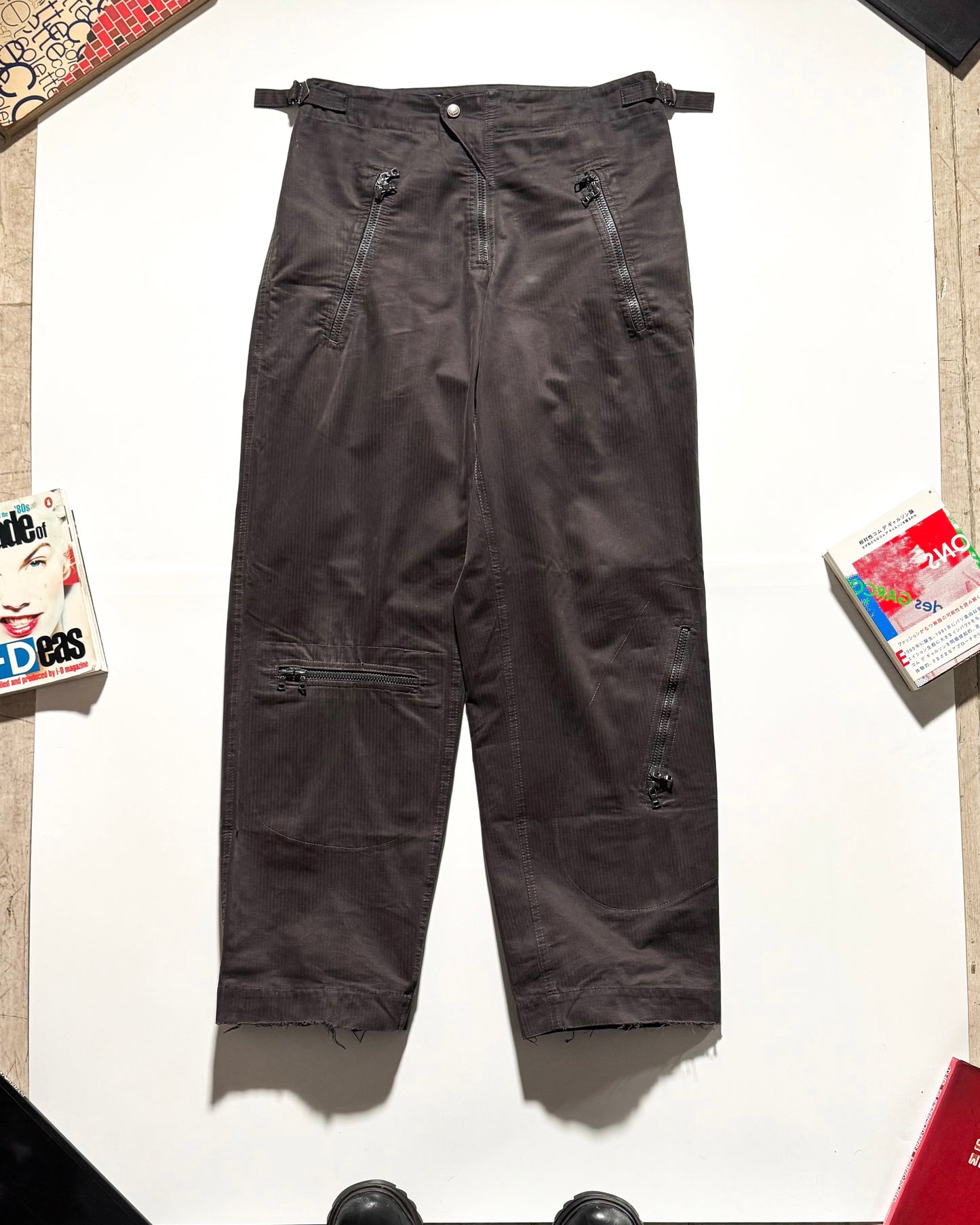 90s  Brown Tonal Striped Asymmetrical Back Zip Cargo Pants (30~32)