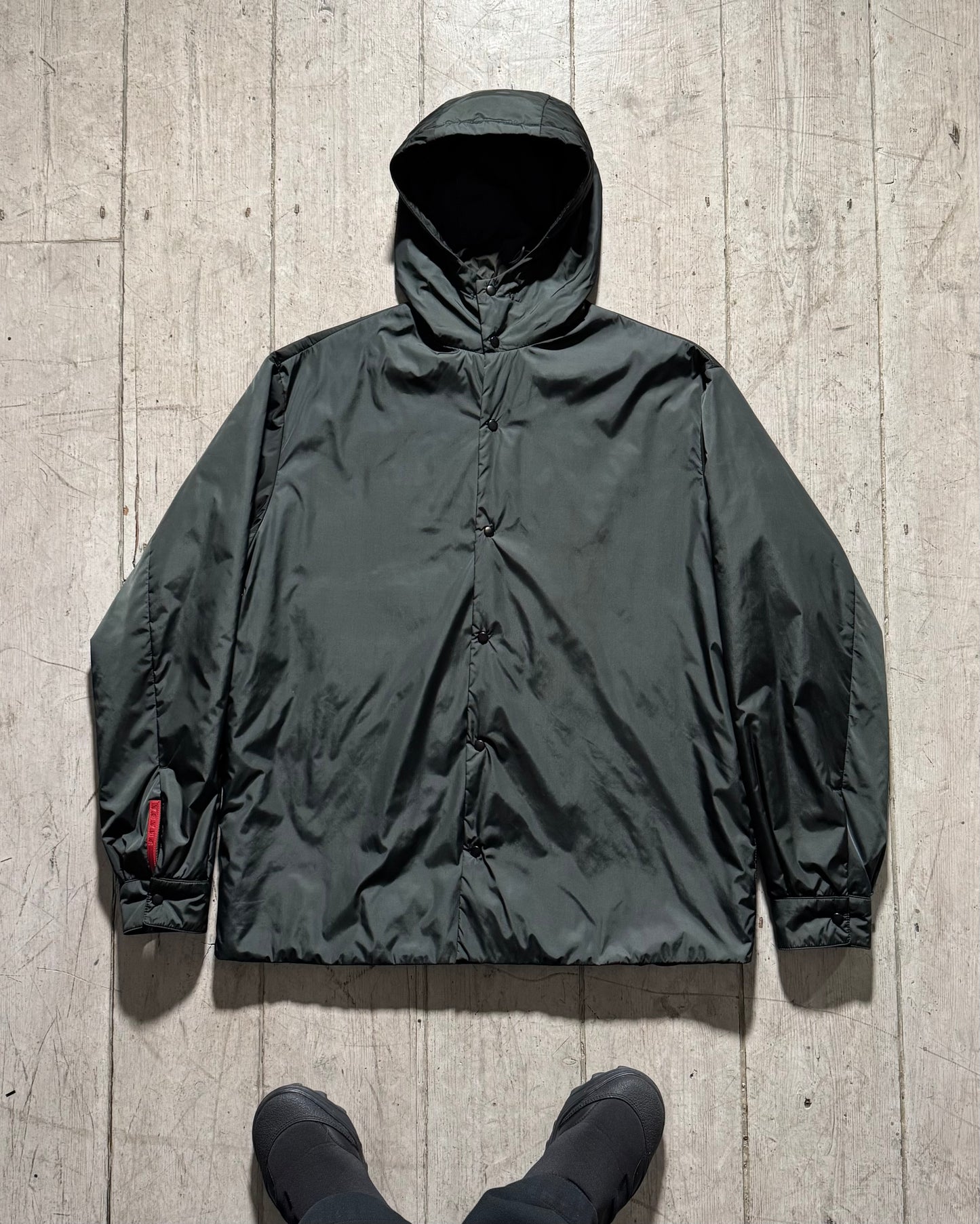 FW1999 Grey/ Green Hooded Snap Down Lightly Padded Minimal Jacket (~M~)