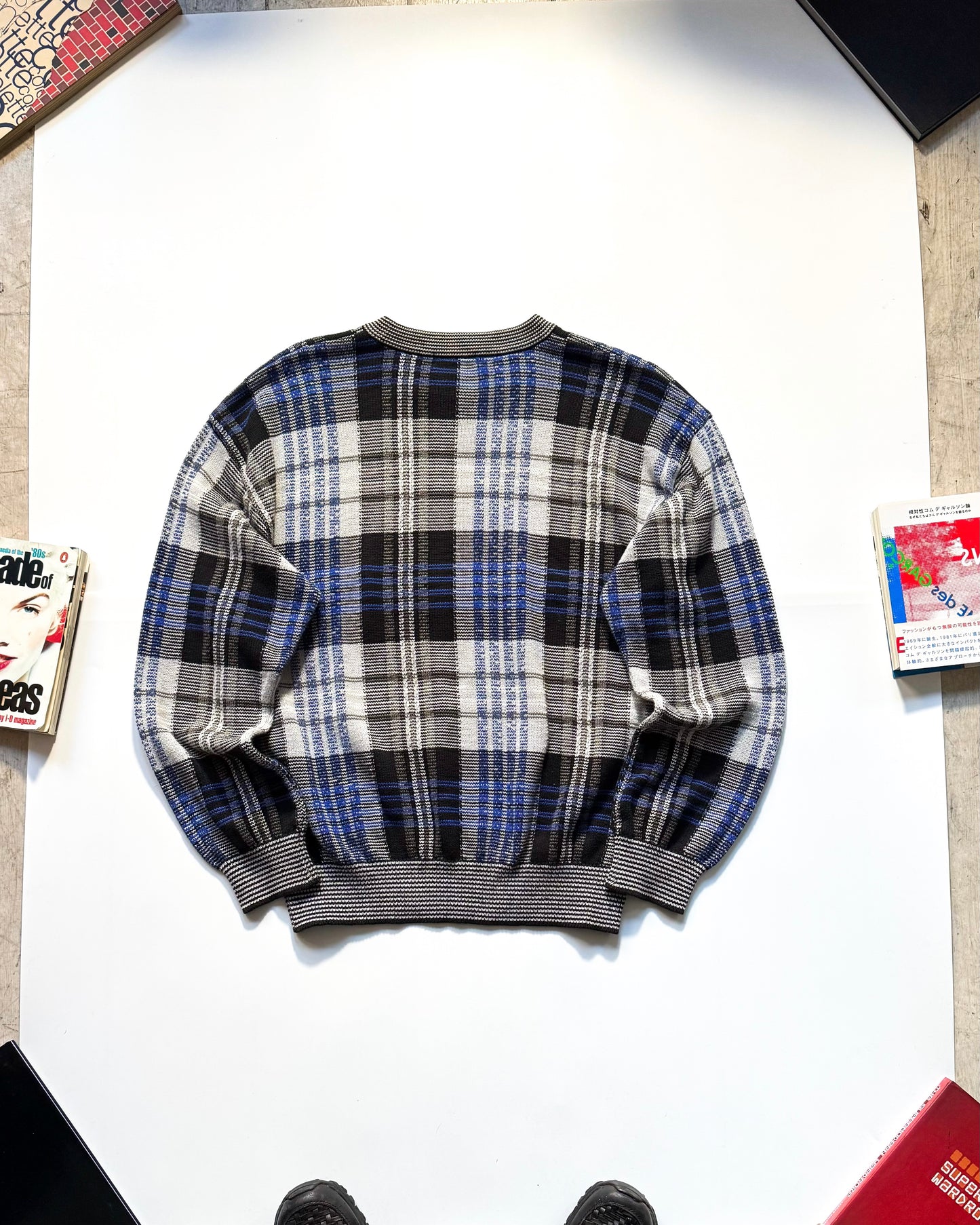 SS1993 Asymmetrical  Blue Black Plaid Knit Jumper Knit Sweater / Jumper (~M~)