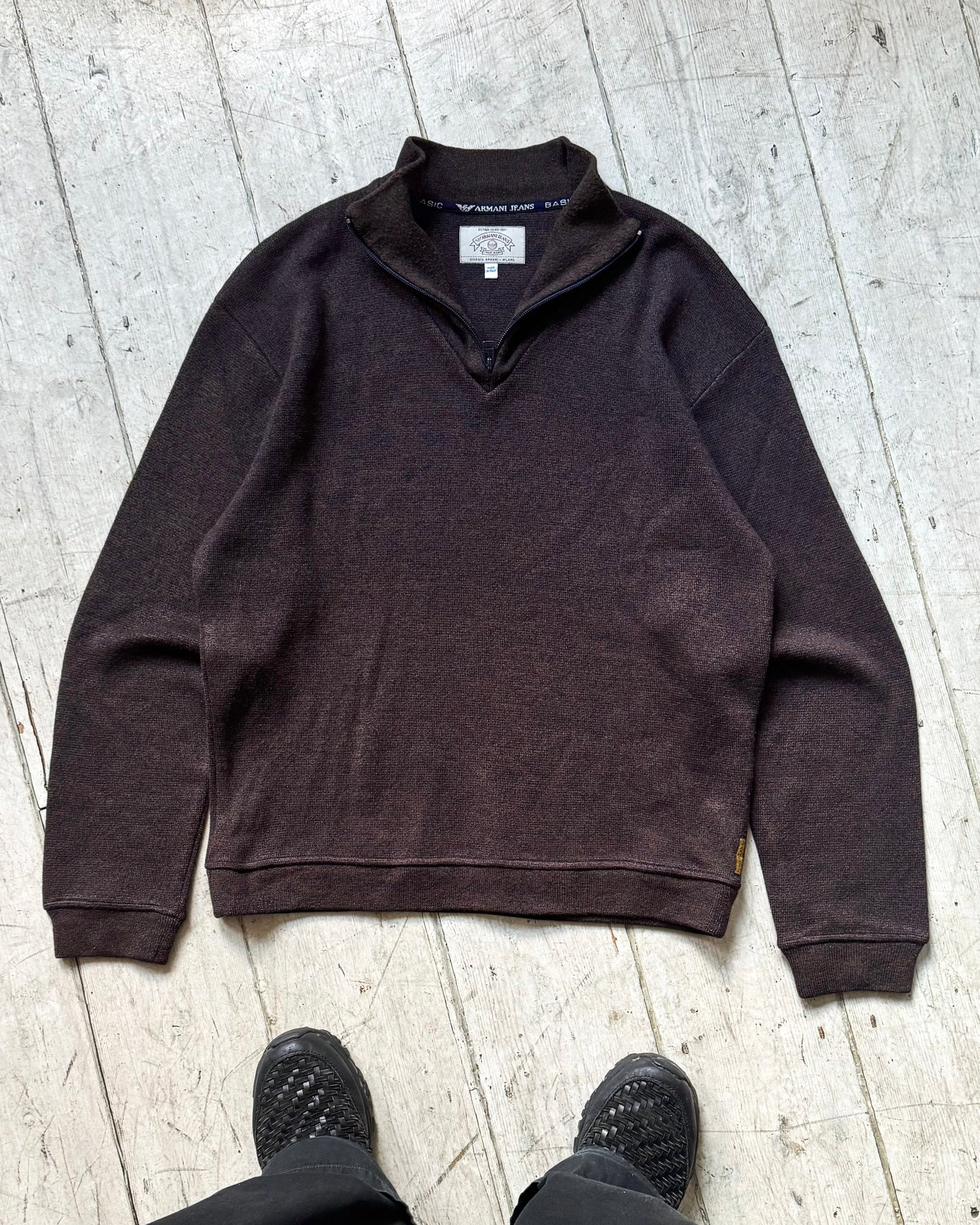 90s Heather Yellow Brown Quarter Zip Knit Jumper (M~L)