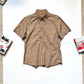 2000s  Vertical Striped Brown / Yellow Quarter Button Up Shirt (~M~)