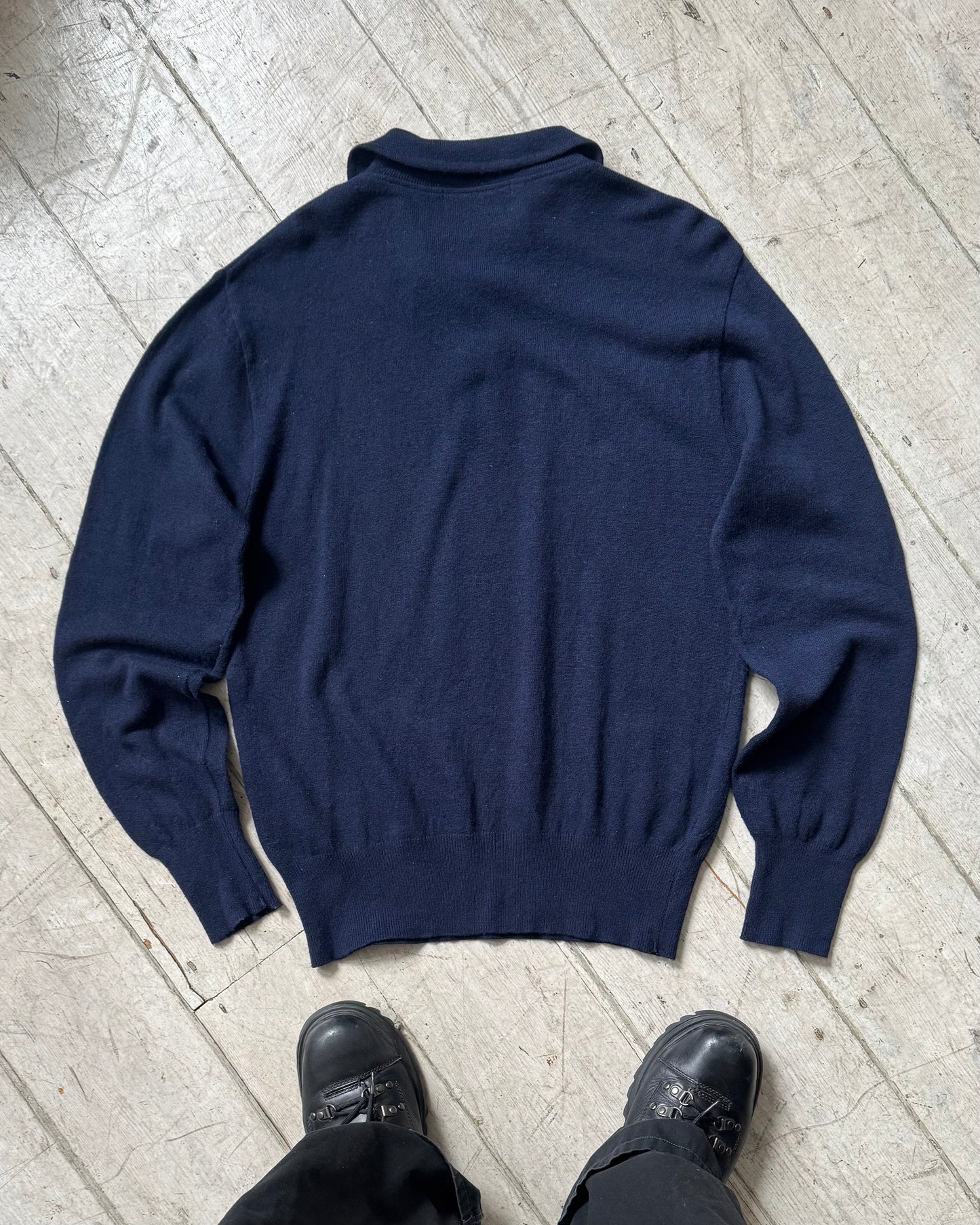 1989 Navy Round Neck / Peter Pan Neck Lightwieght Knit Jumper  (M~L)