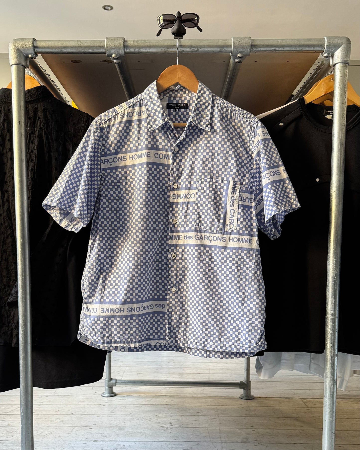 2003 Blue Gingham Logo Check Shirt  (M~L)
