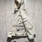 2000s Distressed Scratch Pattern Cream Leather Shearling Fleece Hooded Jacket (L~XL)