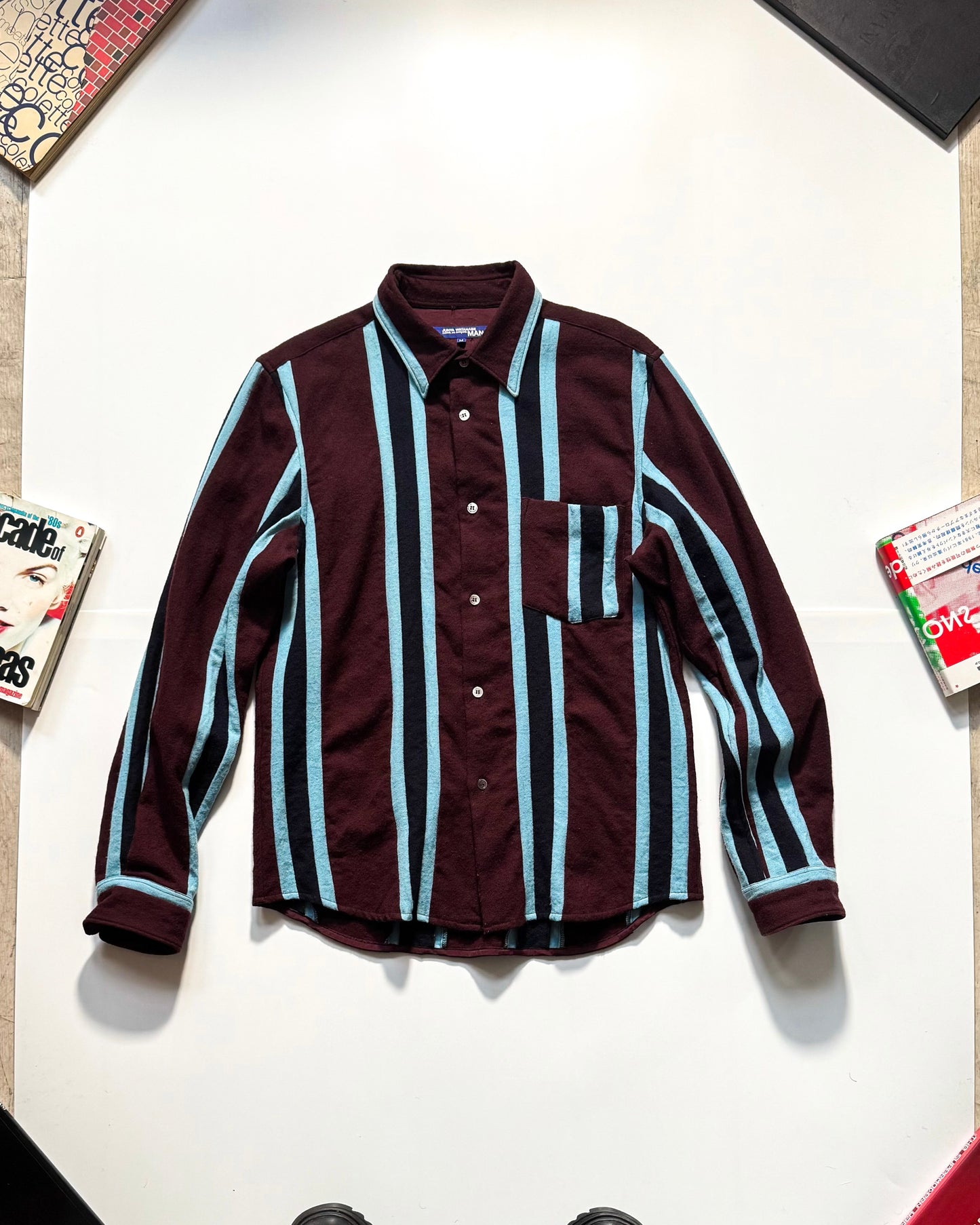 2002 Maroon Blue Black Vertical Striped Shirt (~M~)