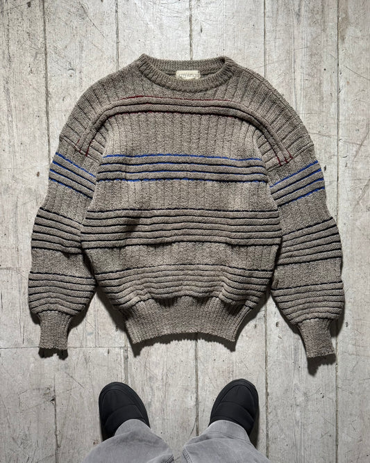 80s  Wavy Beige Striped Knit Jumper (~M~)