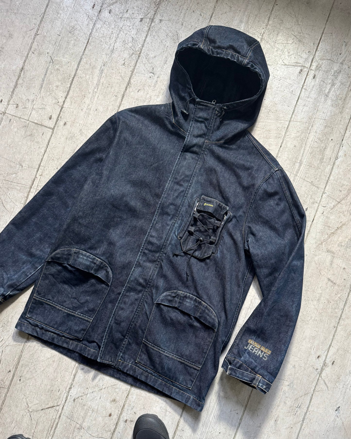 90s Drawcord Adjustment Toggle Feature Denim Parka Jacket (~XL~)