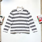 Black White Striped Longsleeve Polo Top (~S~)