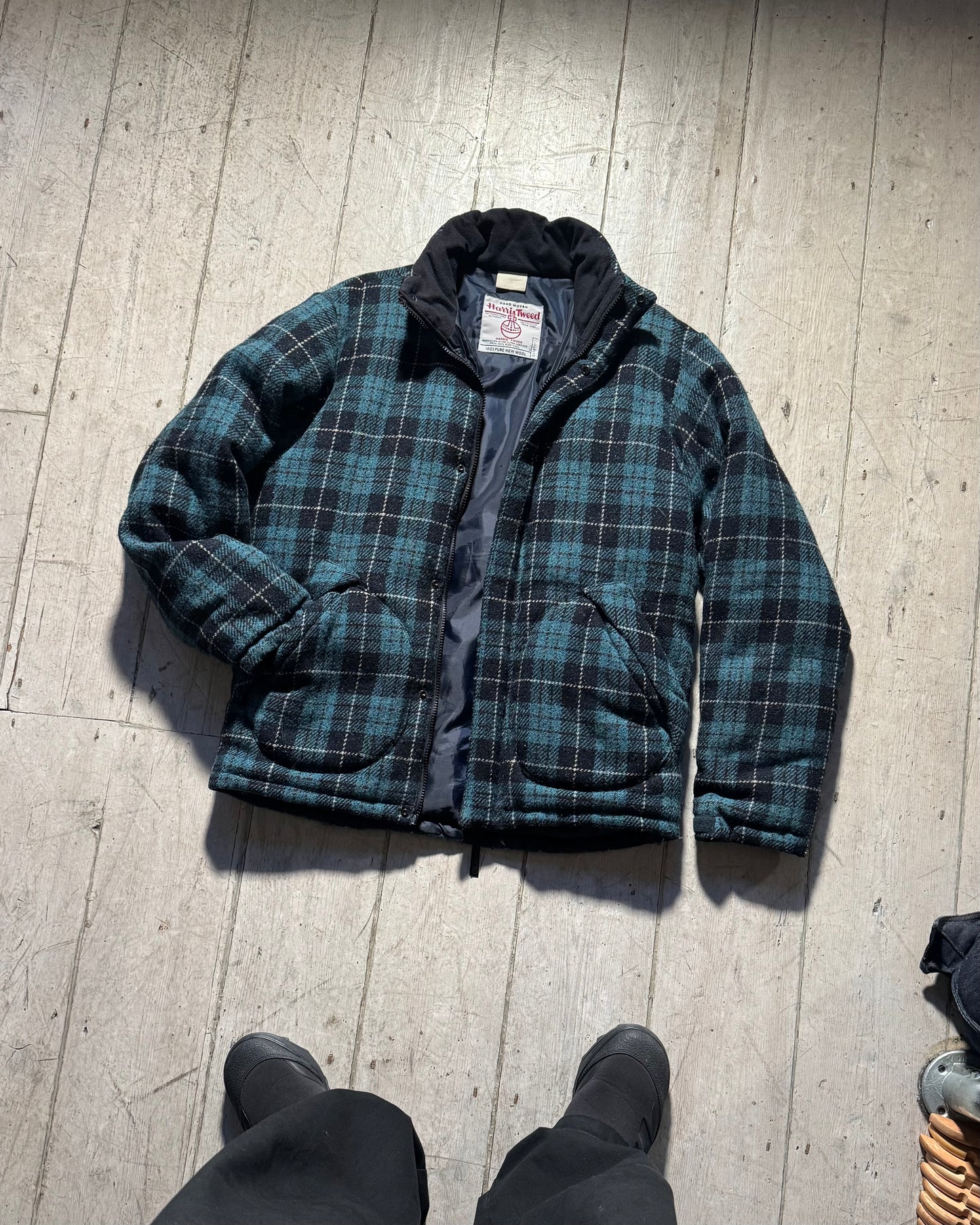 90s Harris Tweed Wool Plaid Puffer Jacket (OS)