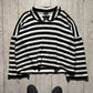 2012 Peter Pan Neck Black White Striped Fleece Jumper  (M~L)