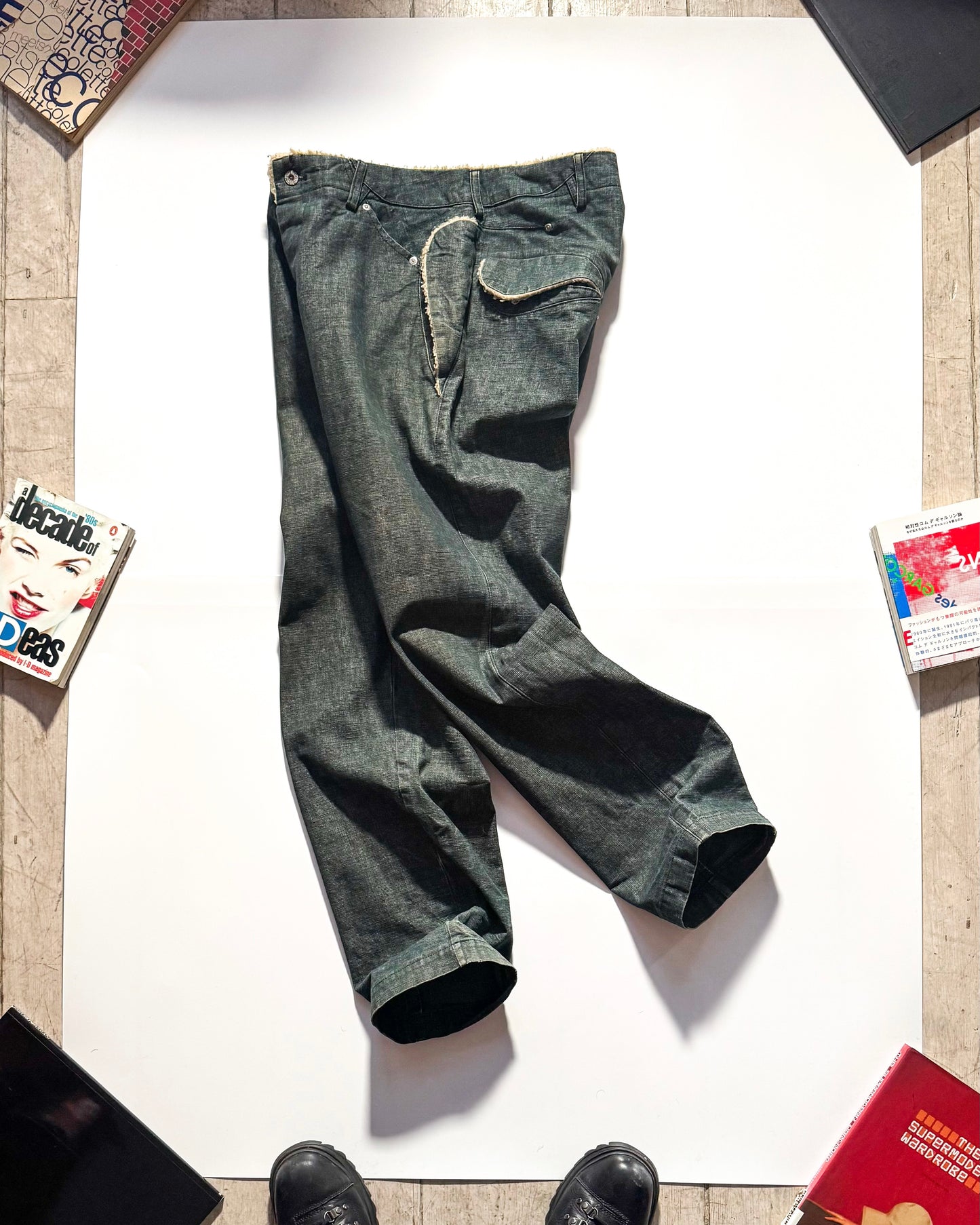 AW03 Sherpa Style Fleece Trim Panelled Denim / Jeans (32~34)