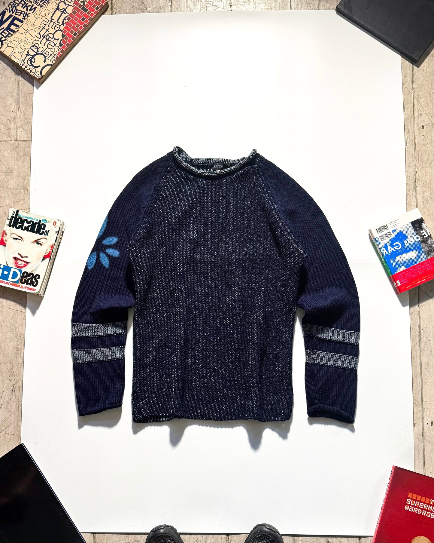 Hemp / Wool Blend Asymmetrical Petal Motif Knit Jumper (L~XL)