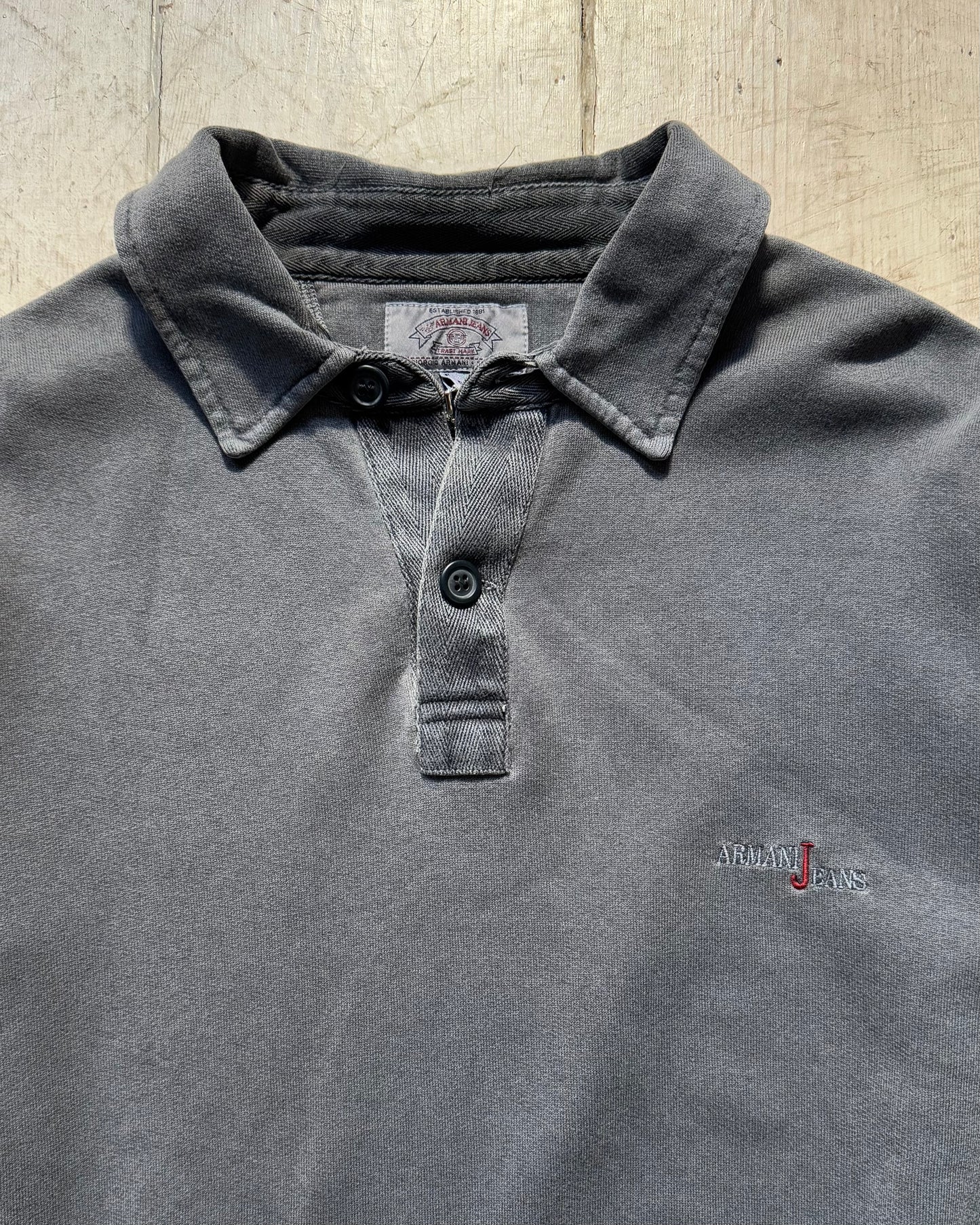 90s Washed Process Grey Rugby / Polo Jumper (~M~)