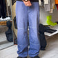 Tonal French Workwear Style Knee Panelled Jacquard Striped Pants  (32~33)