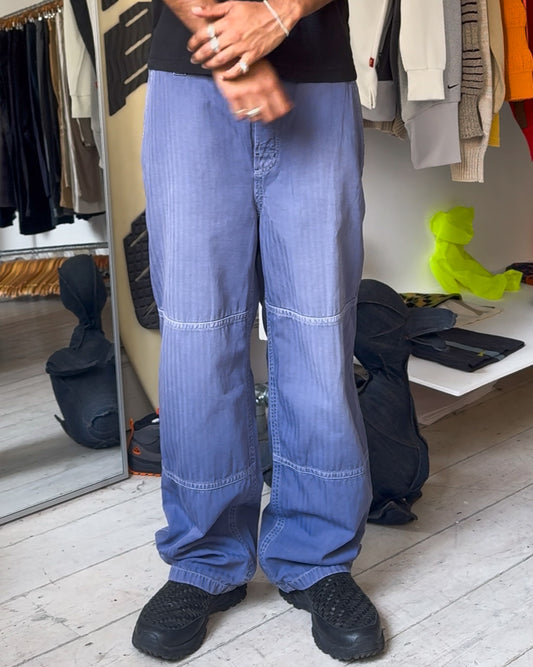 Tonal French Workwear Style Knee Panelled Jacquard Striped Pants  (32~33)