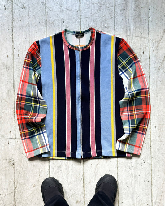 2000 Mixed Plaid / Striped Zip Up Jumper (S~M)