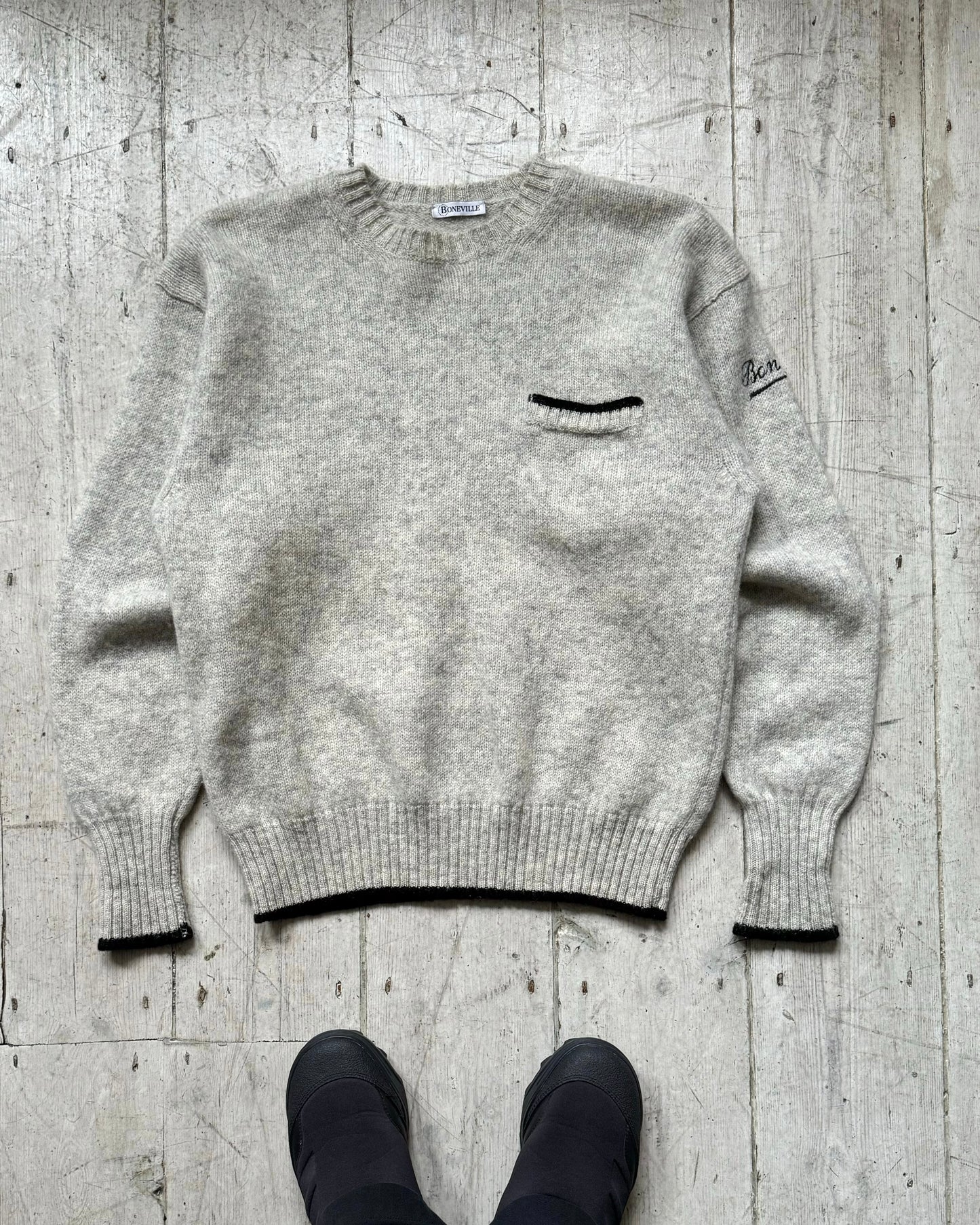 80s Speckled Sleeve Logo Knit Jumper  (~M~)