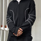 Black White Moto Style Piped / Ribbed Articulated Elbow  Zip Up Tracktop  (~M~)