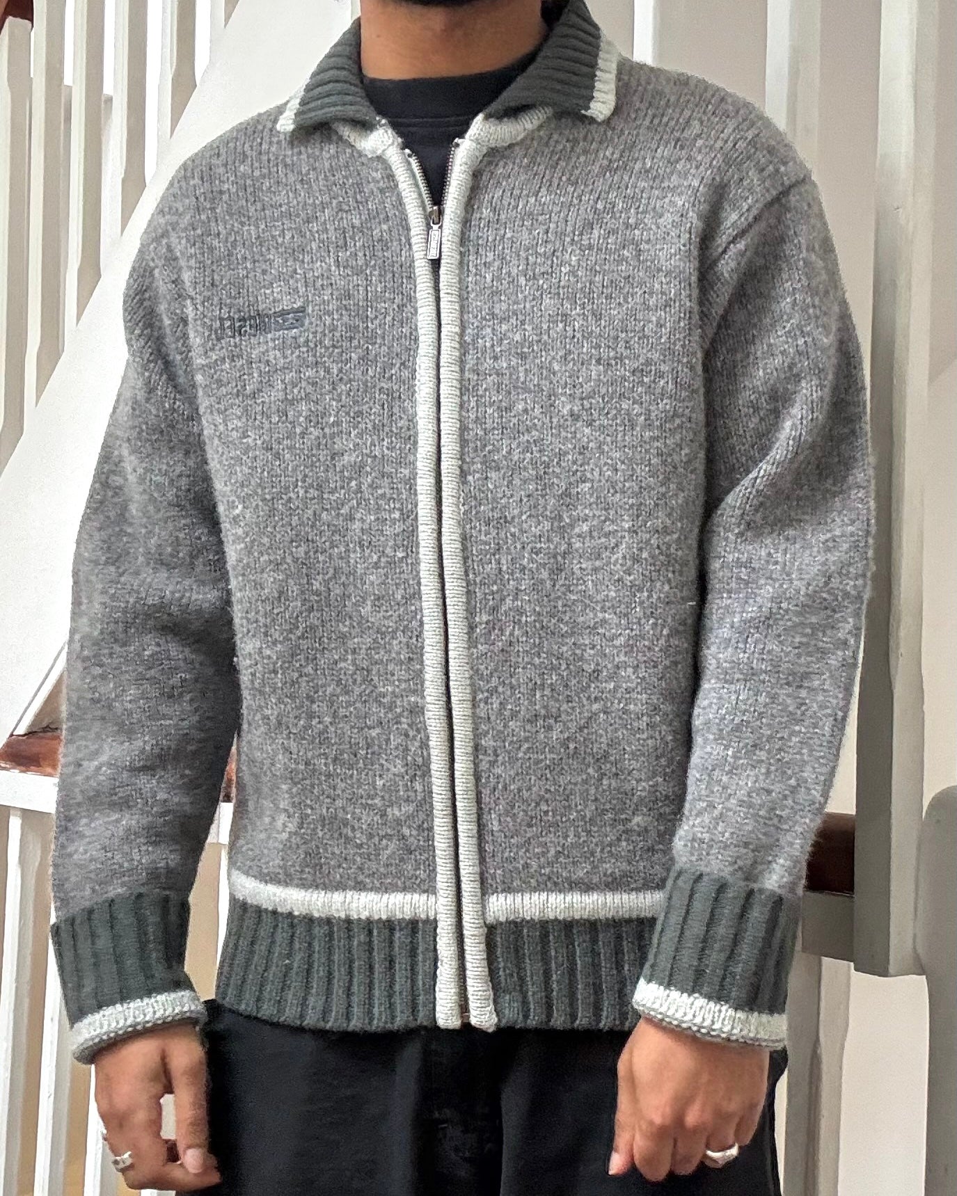 2000s Cold Grey  Zip Up Knit (M~L)