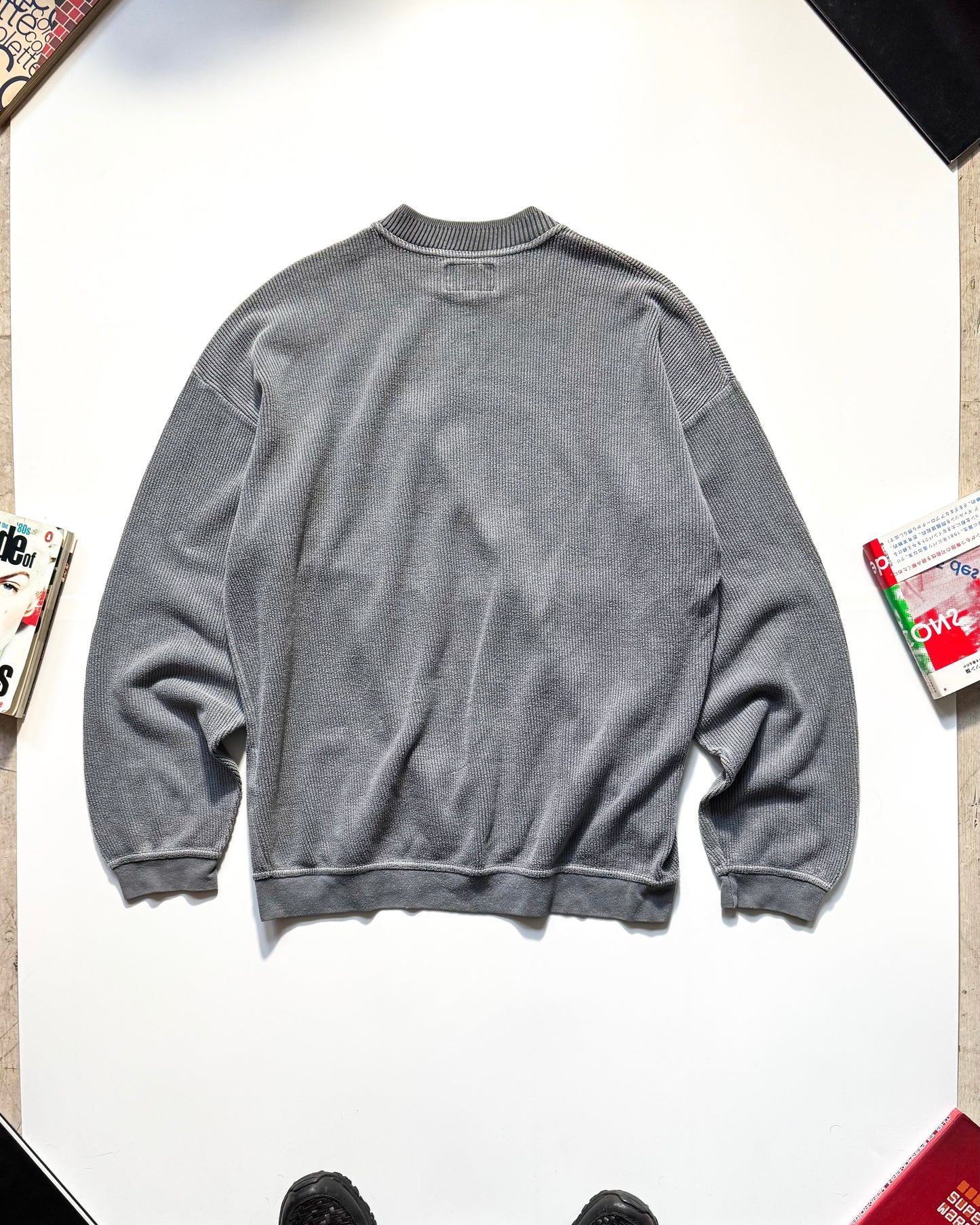90s Washed Process Grey Tonal Ribbed Jumper (~L~)