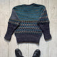 Late 70s / 80s Blue Geometric Zig Zag Pattern Panelled Jumper (~M~)