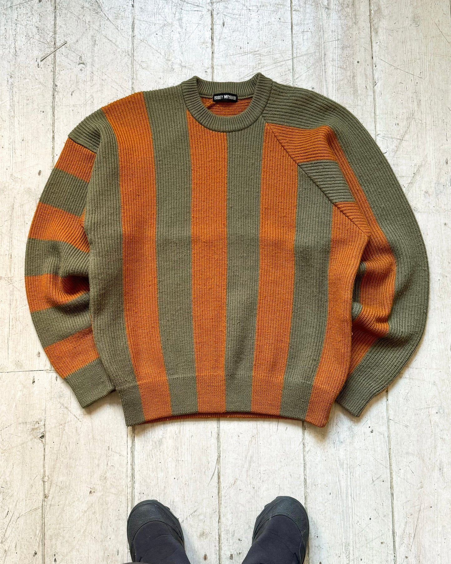 SS1992 Sage / Orange Diagonal Striped Asymmetrical Single Raglan Knit Jumper (~L~)