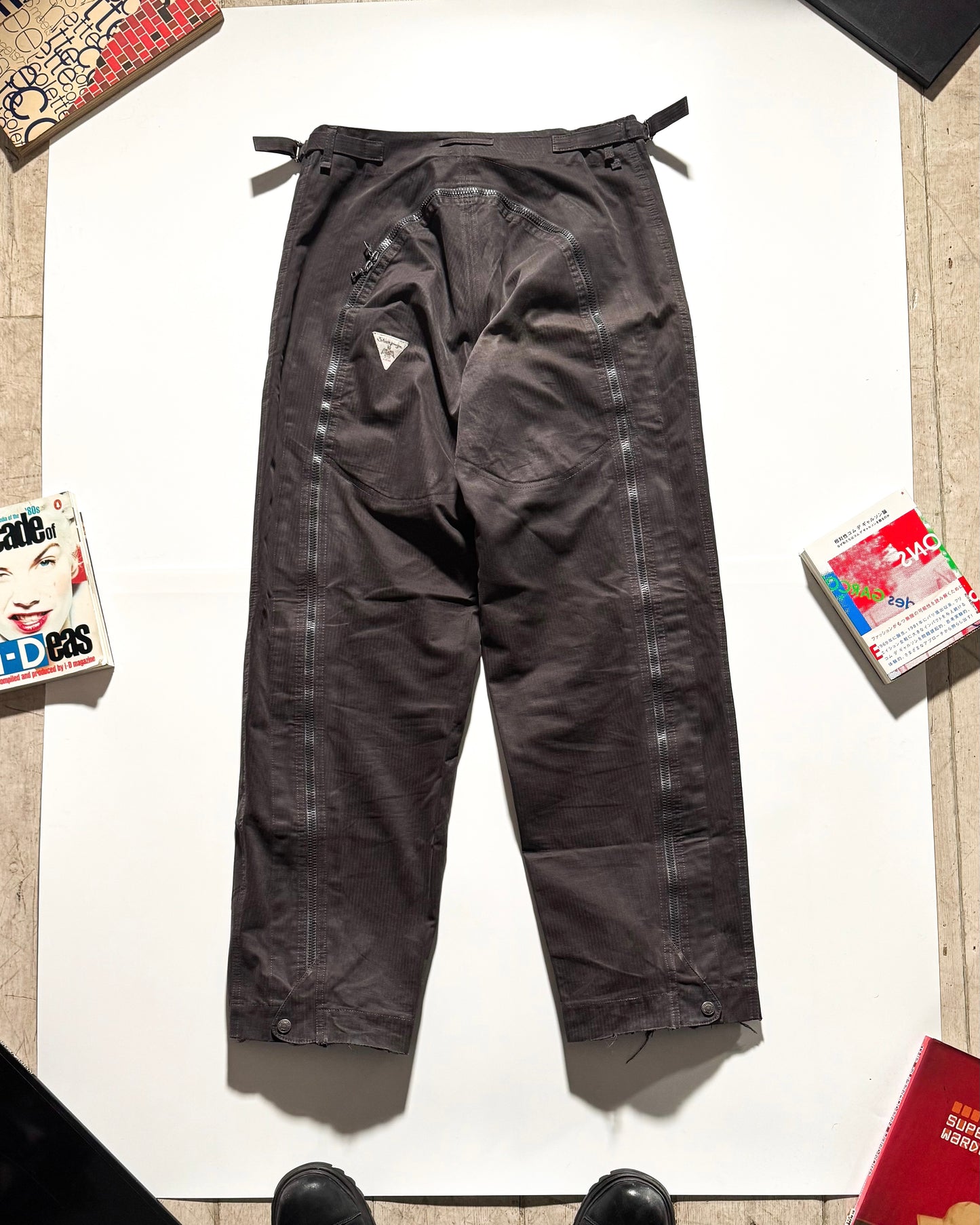 90s  Brown Tonal Striped Asymmetrical Back Zip Cargo Pants (30~32)