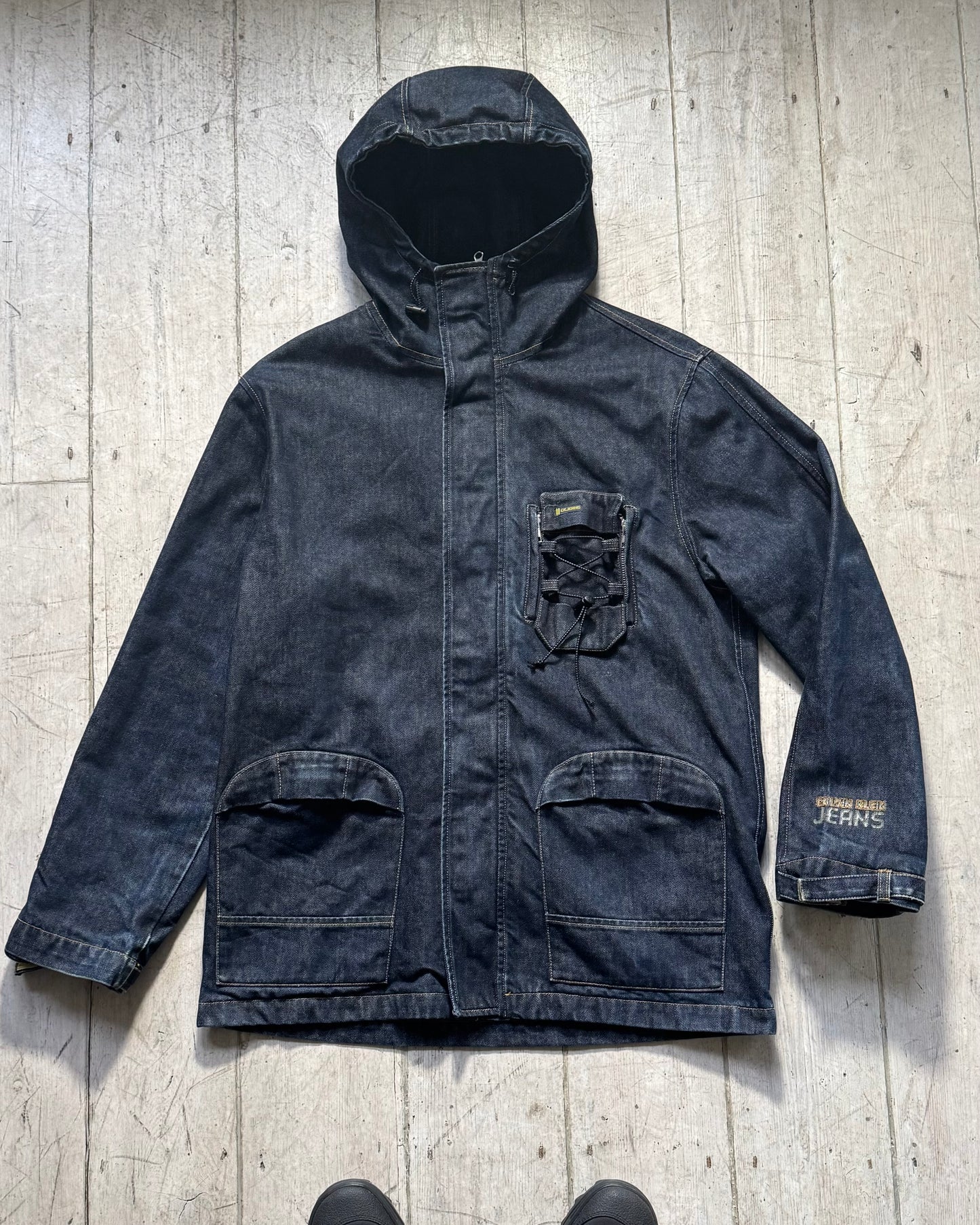 90s Drawcord Adjustment Toggle Feature Denim Parka Jacket (~XL~)