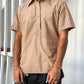 2000s  Vertical Striped Brown / Yellow Quarter Button Up Shirt (~M~)