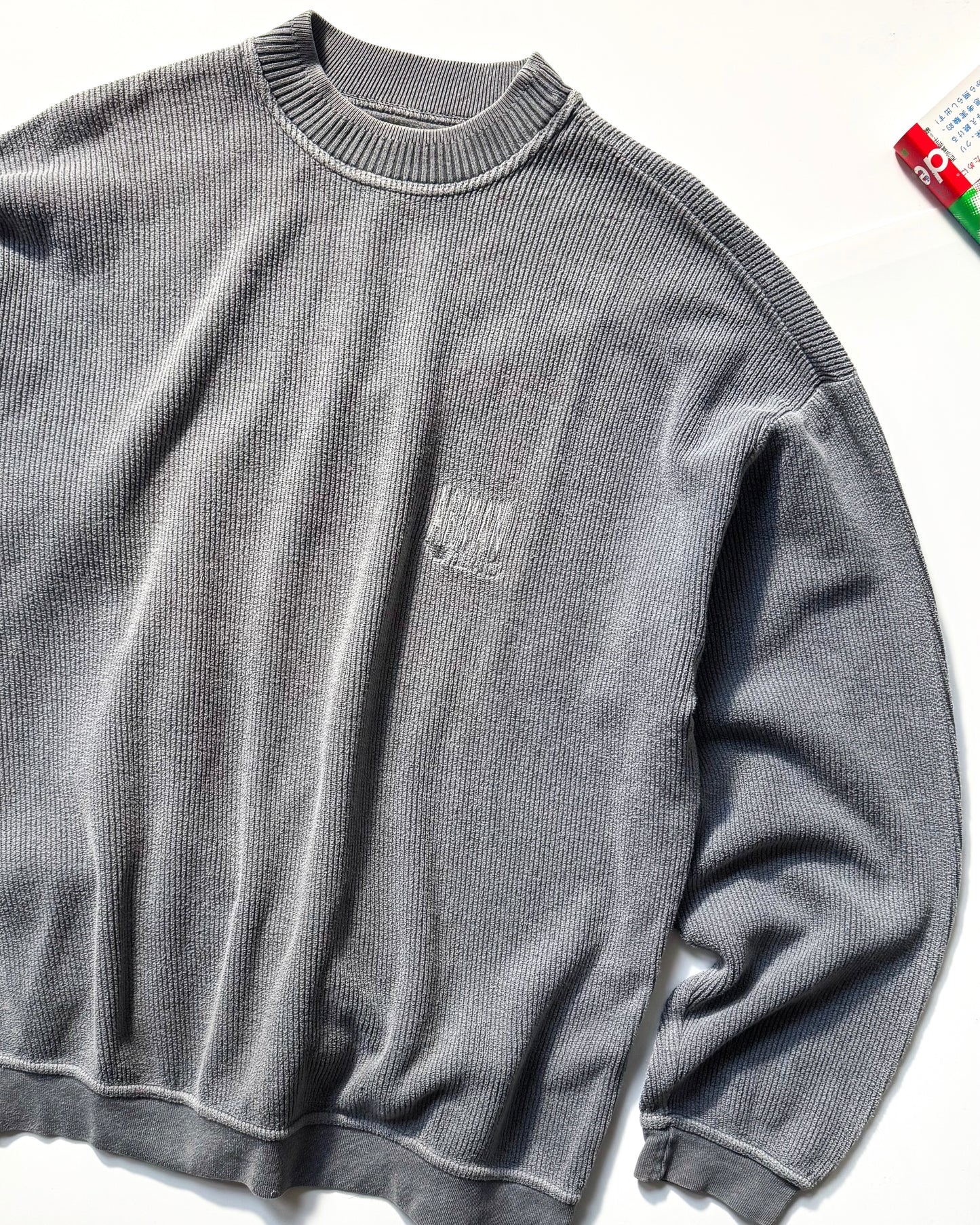 90s Washed Process Grey Tonal Ribbed Jumper (~L~)