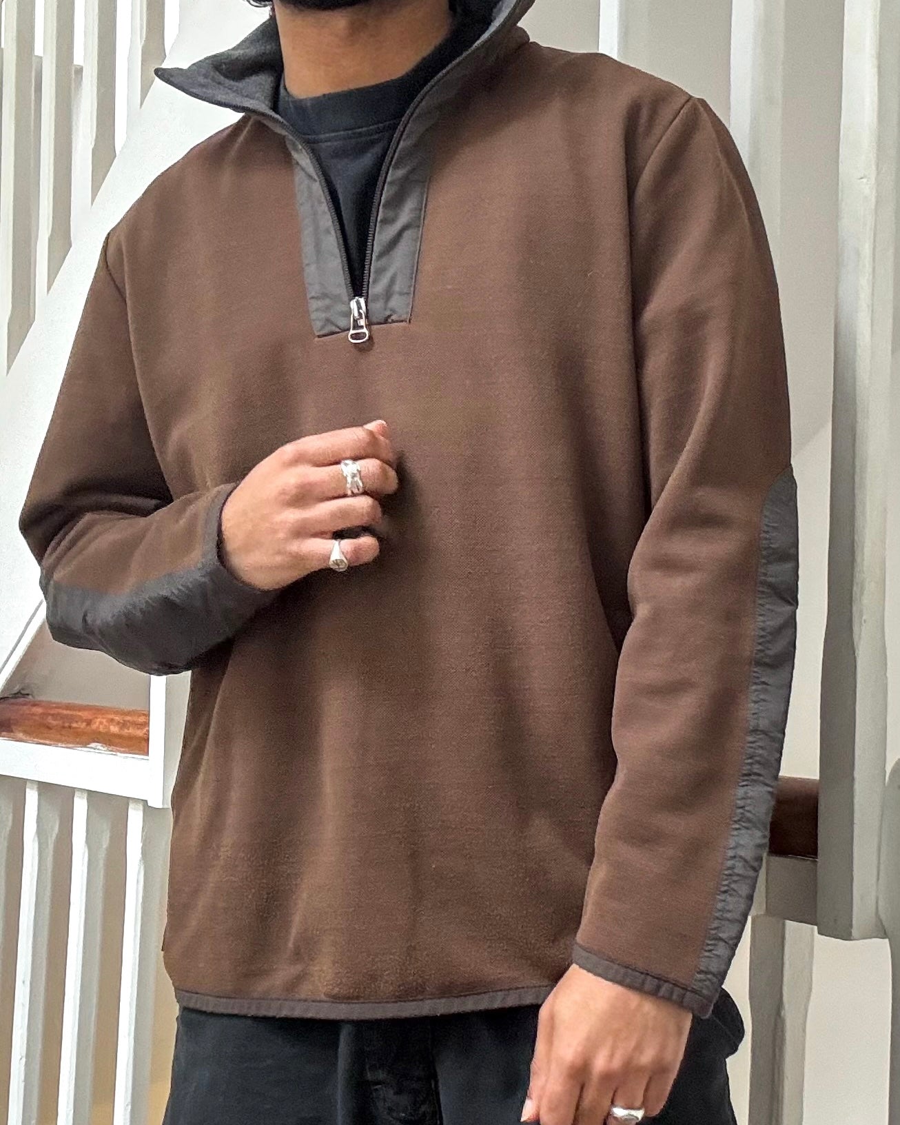2000s Brown Panelled Quarter Zip Pullover (~ M~)