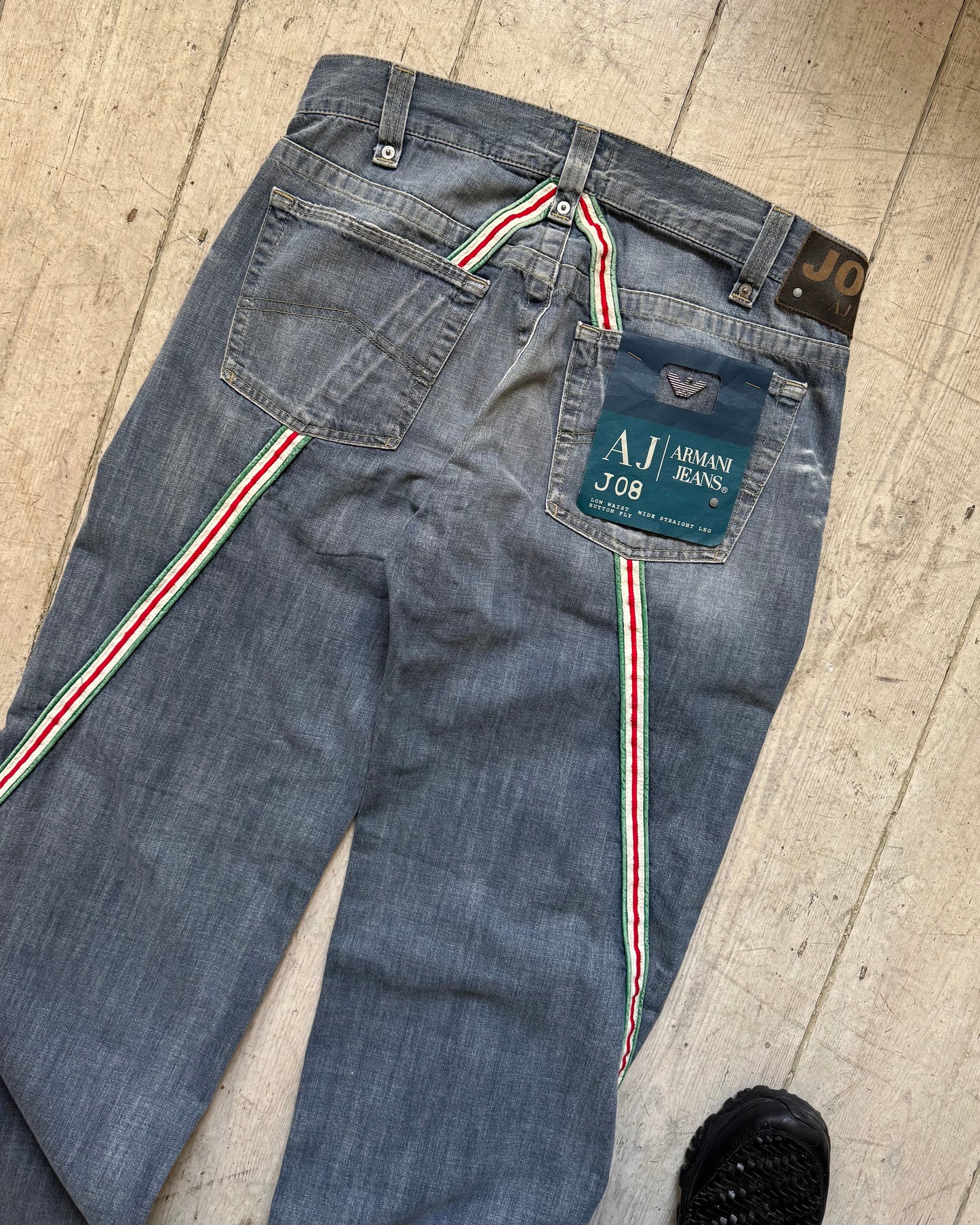 Early 2000s Red/Green Striped Wrap Around Jeans  (30 + 36 + 38 )