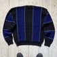 80s Blue Black Vertical Oversized Striped Knit Sweater / Jumper (~L~)