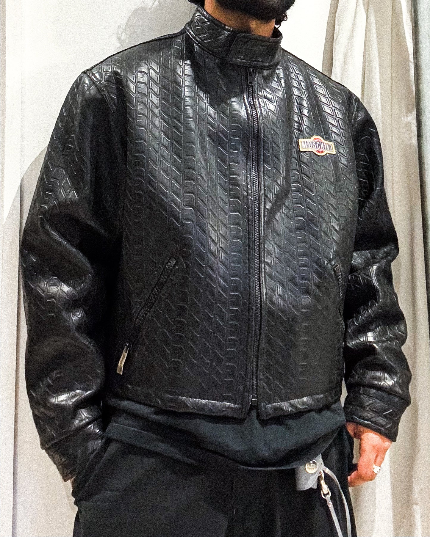 90s Moto Faux Tyre Effect PVC Jacket  (~L~)