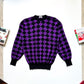 90s Purple Black Argyle Pattern Lightweight Knit Jumper (~M~)