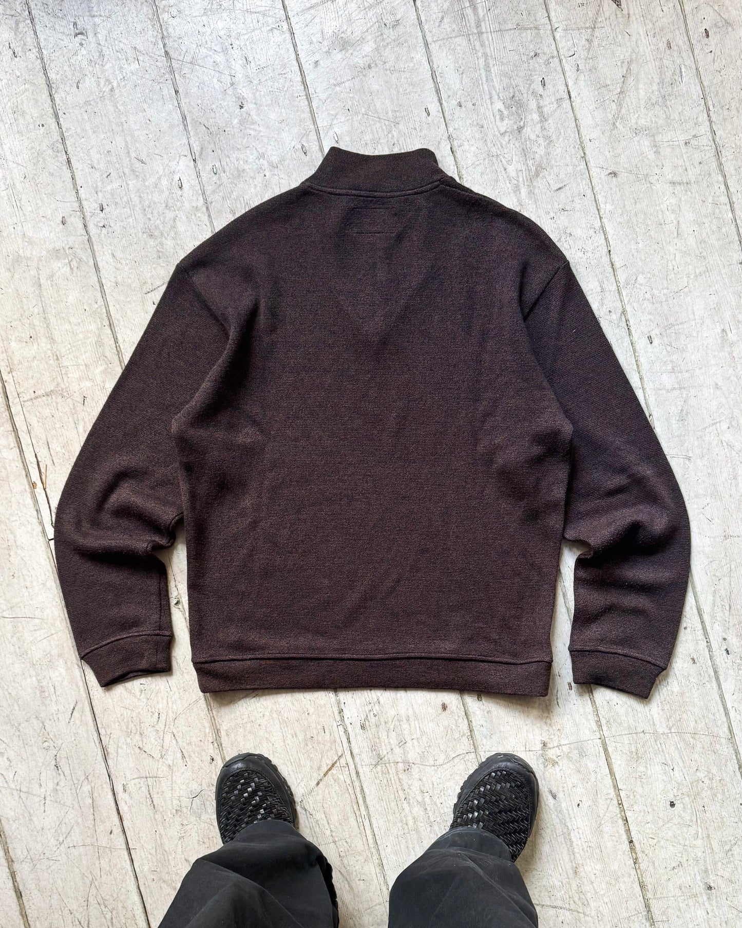 90s Heather Yellow Brown Quarter Zip Knit Jumper (M~L)