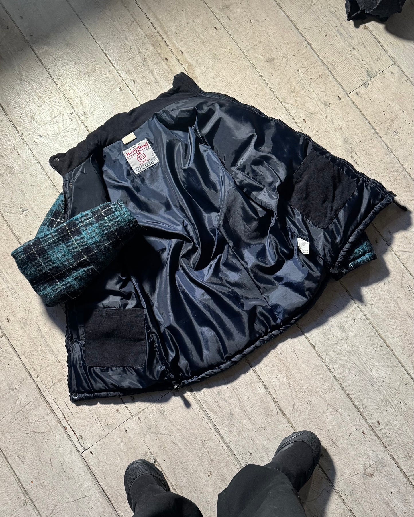 90s Harris Tweed Wool Plaid Puffer Jacket (OS)