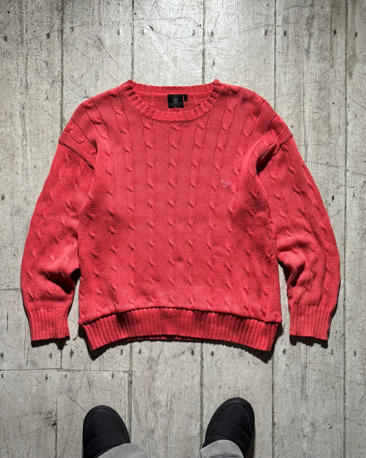 90s Bright Coral Cable Knit Jumper (~M~)