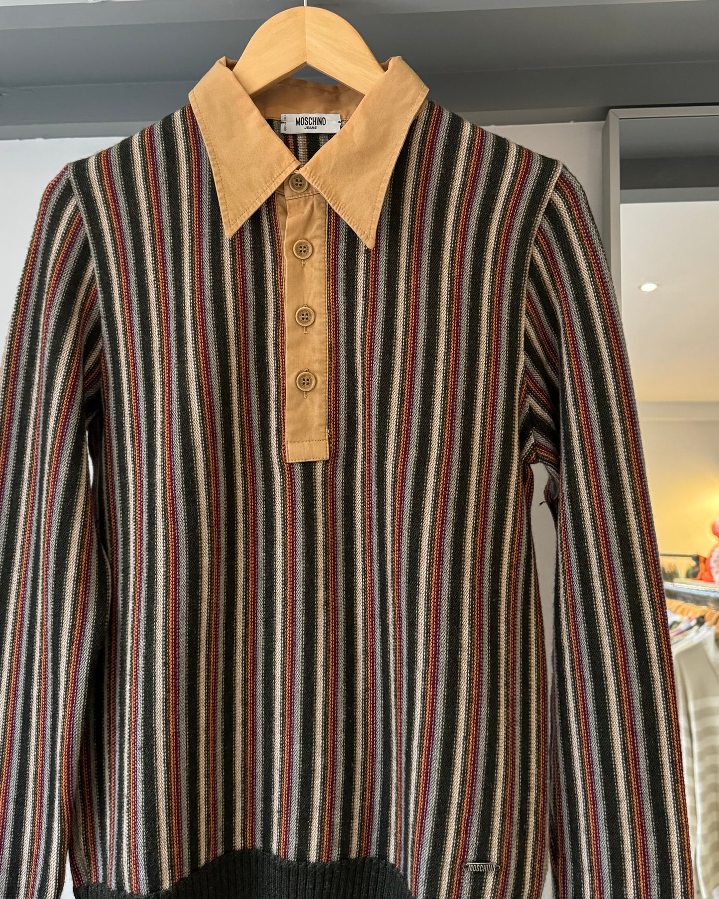 Early 2000s Stripe Knit Button Up Jumper  (~M~)