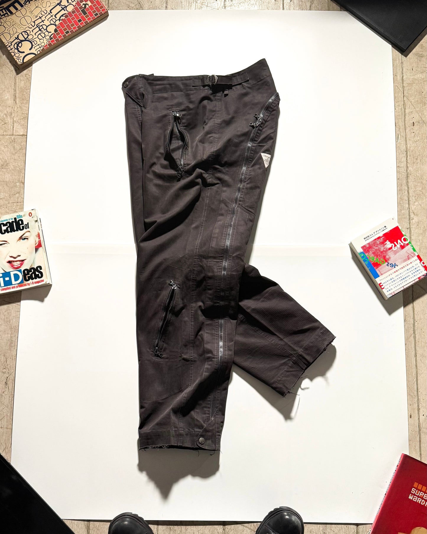 90s  Brown Tonal Striped Asymmetrical Back Zip Cargo Pants (30~32)