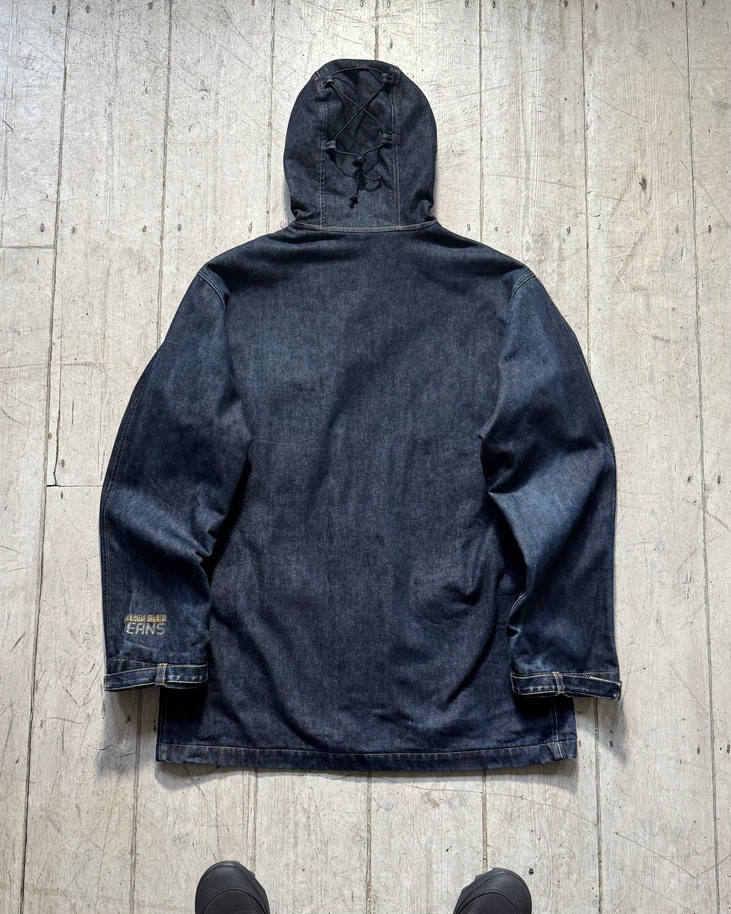 90s Drawcord Adjustment Toggle Feature Denim Parka Jacket (~XL~)