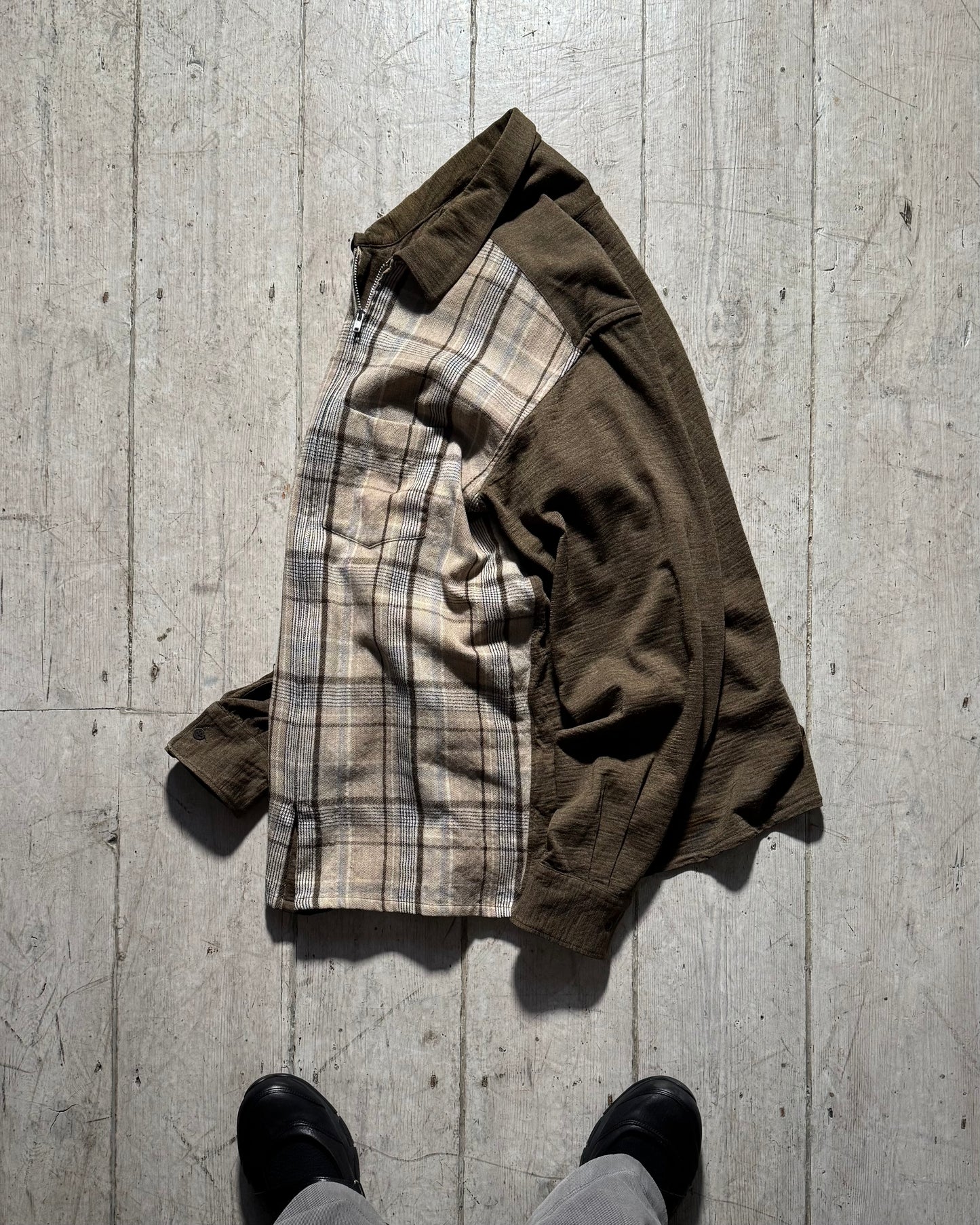 90s Plaid Front Zip Up Brown Lightweight Jacket (M~L)