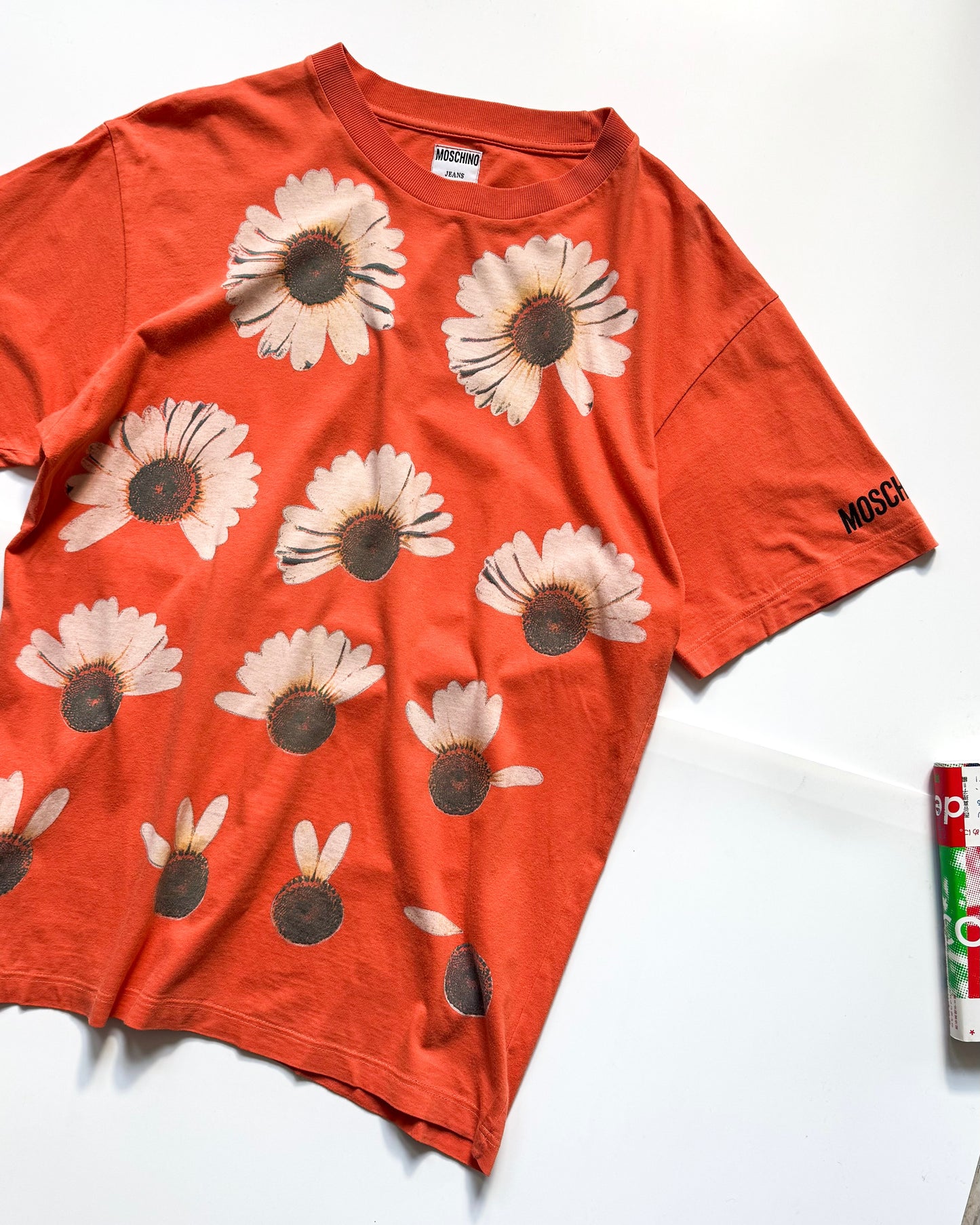 90s Peach Flower Petal Print Top / T-shirt (M~L)