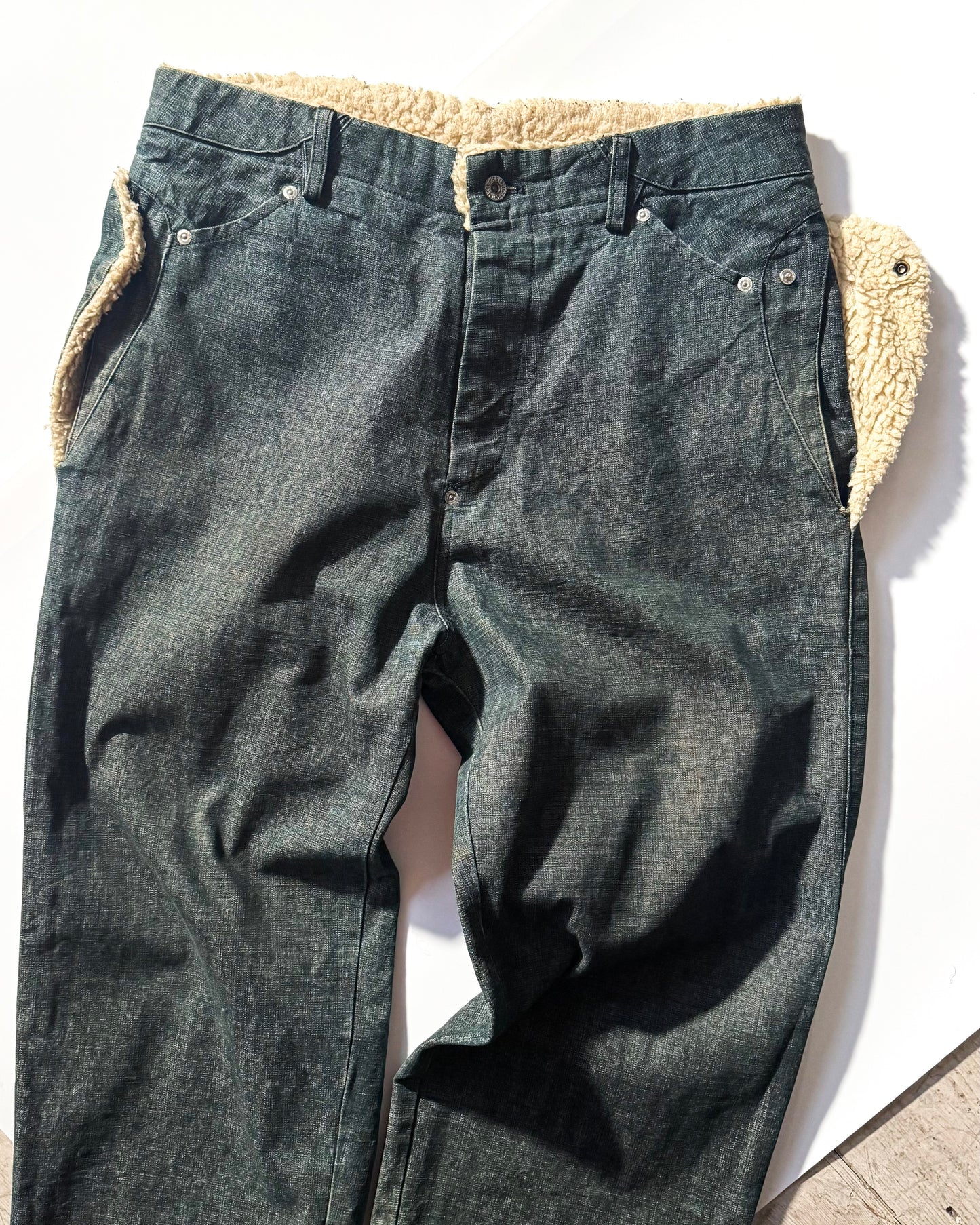 AW03 Sherpa Style Fleece Trim Panelled Denim / Jeans (32~34)