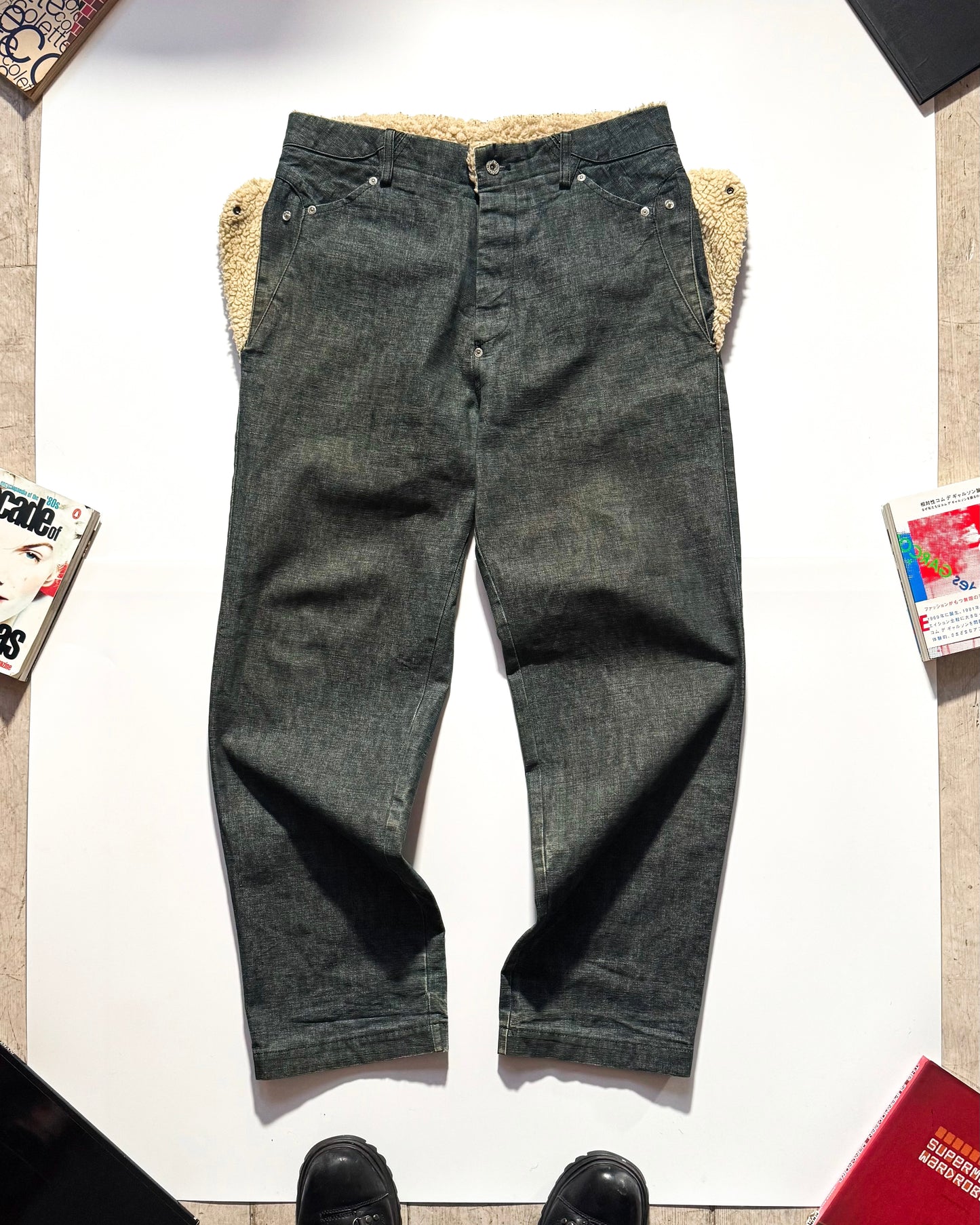 AW03 Sherpa Style Fleece Trim Panelled Denim / Jeans (32~34)